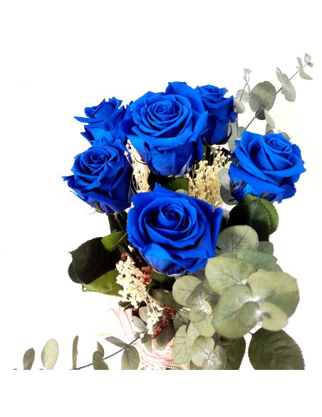 RAMO PRESERVADO ROSAS AZULES