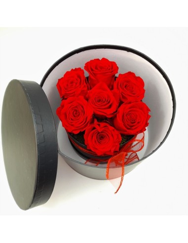 caja de flores preservadas. rosas rojas eternas. 