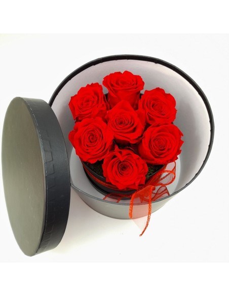 caja de flores preservadas. rosas rojas eternas. 