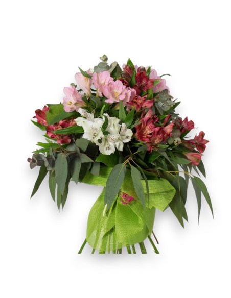 RAMO DE ALSTROEMLIAS. Ramor de flores blancas, rojas y rosas.
