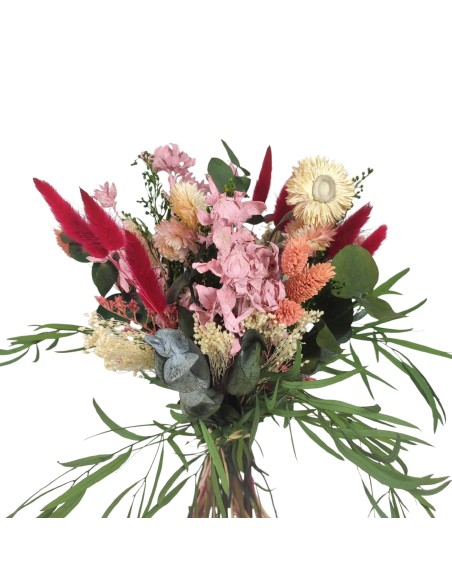 Centro de flores preservadas y secas en tonos rosados. Envio 24h