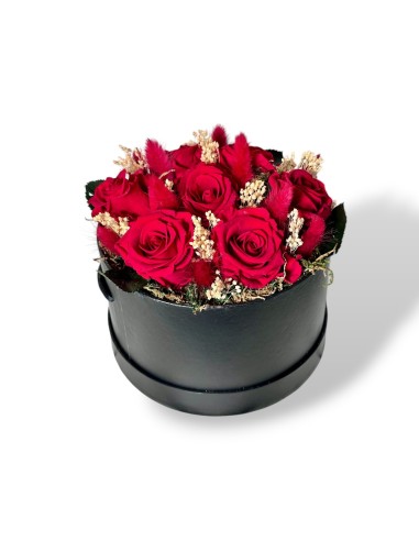 Caja de rosas preservadass, liofilizadas, rojas. con envio a domicilio 24h.