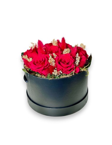 Caja de rosas preservadass, liofilizadas, rojas. con envio a domicilio 24h.