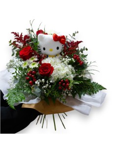 Ramo de flores con Peluche Hello Kitty con envio a domicilio 24h.