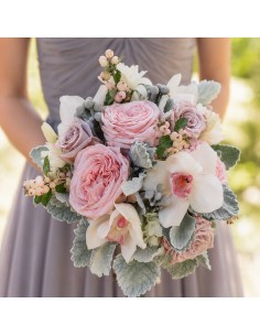 ramo de novia con orquideas y rosas david austin