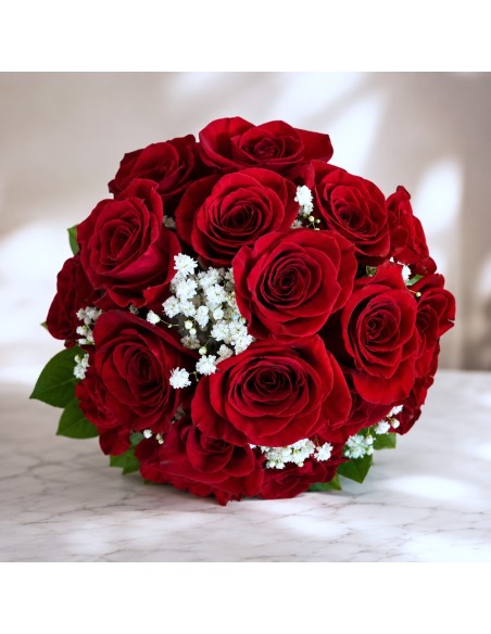 RAMO de novia con rosas rojas y paniculata blanca