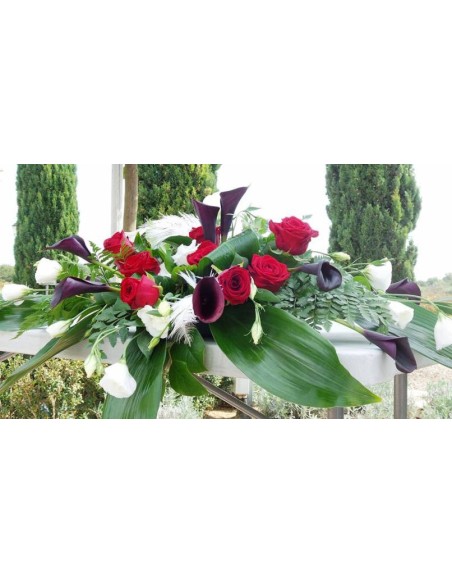 CENTRO FLORAL ROJO Y VINO